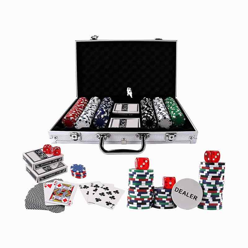 300psc Texas Hold'em póker chips alumínium dobozba van beállítva